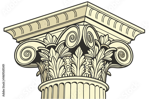 101 detailled golden corinthian column capital, ornate architectural element, elaborate decorative motif, intricate carved motifs, refined classical design, luxurious golden accents, elegant neoclassi