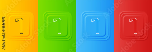 White Native american tomahawk axe icon isolated on colorful background. Set icons in square buttons. Vector