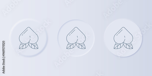 Grey Peach fruit or nectarine with leaf icon isolated on grey background. Set icons in square buttons. Vector