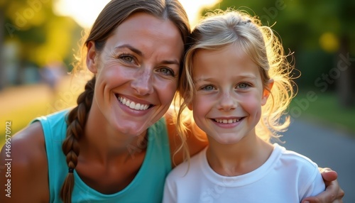 Mother and daughter share joyful smiles outdoors on Mother's Day, showcasing love and appreciation against a vibrant spring backdrop