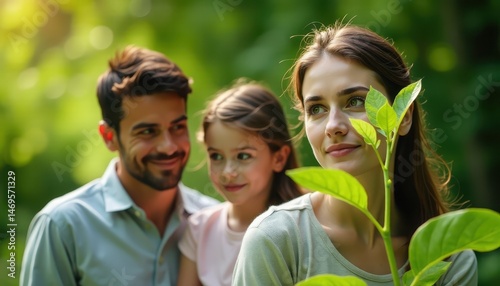 A happy family with one child is gathered in a lush garden, celebrating their daughter's birthday with appreciation and love amidst blooming flowers