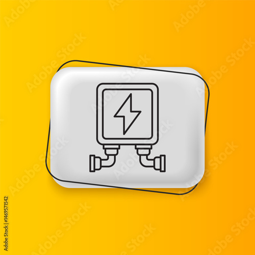 Black Electric transformer icon isolated on yellow background. Silver rectangle button. Vector