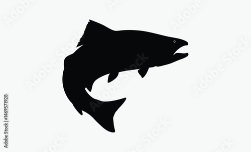 salmon trout silhouette, freshwater fish vector, bold fish outline, aquatic species shape, black white trout, clean fish profile, side view illustration