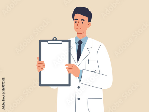 doctor man showing clipboard advice copy space cartoon illustration document portrait health,