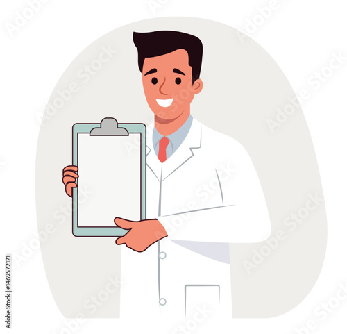 doctor man showing clipboard advice copy space cartoon illustration document portrait health,