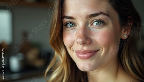 A joyful woman expresses appreciation for her mother while preparing for mother’s day celebrations in a cozy kitchen setting