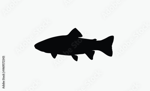 salmon trout silhouette, freshwater fish vector, bold fish outline, aquatic species shape, black white trout, clean fish profile, side view illustration