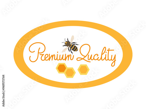 Premium quality honey label featuring a bee and honeycomb design ideal for gourmet products