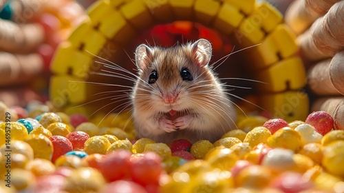 Playful Hamster Exploring Colorful Toy Tunnel