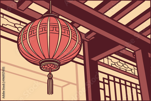 103 red silk lantern, traditional asian decor, detailed oriental pattern, hanging lamp, glowing light, dramatic shadows, elegant craftsmanship, festive atmosphere, cultural heritage, premium quality