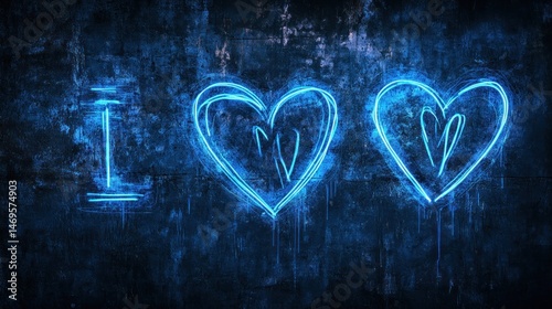 Electric declaration of affection on distressed blue wall backdrop