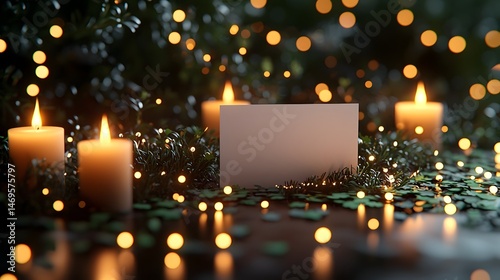 Obraz na płótnie Cozy Christmas scene with glowing candles and a blank gift card w salonie