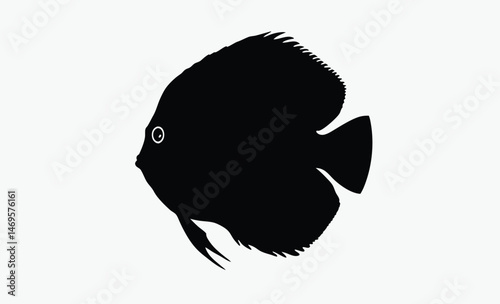 discus fish silhouette, tropical fish vector, ocean fish icon, aquatic life graphic, sea animal shape, black white discus, flat fish outline, exotic fish symbol
