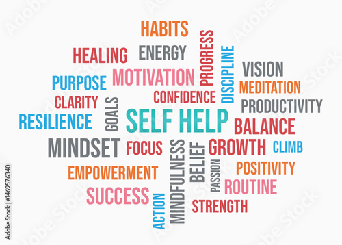 self help word cloud on white background