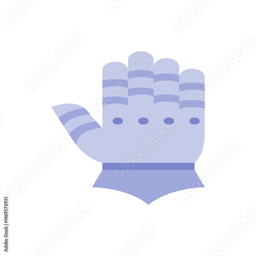 Illustration of a left hand wearing a light purple armored gauntlet with rings and dots design element