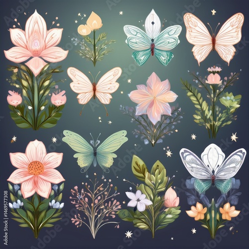 set seamless floral pattern