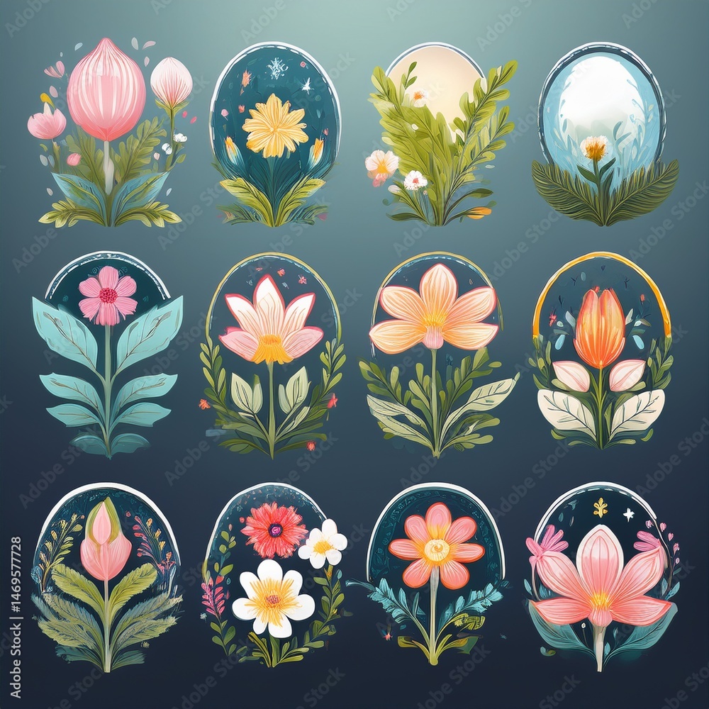 set seamless floral pattern