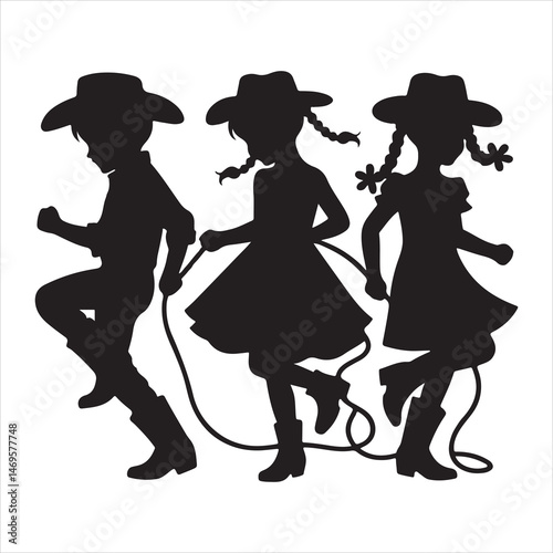 Children Playing in Countryside Silhouette - Joyful Rural Life ,  black colour vactor 