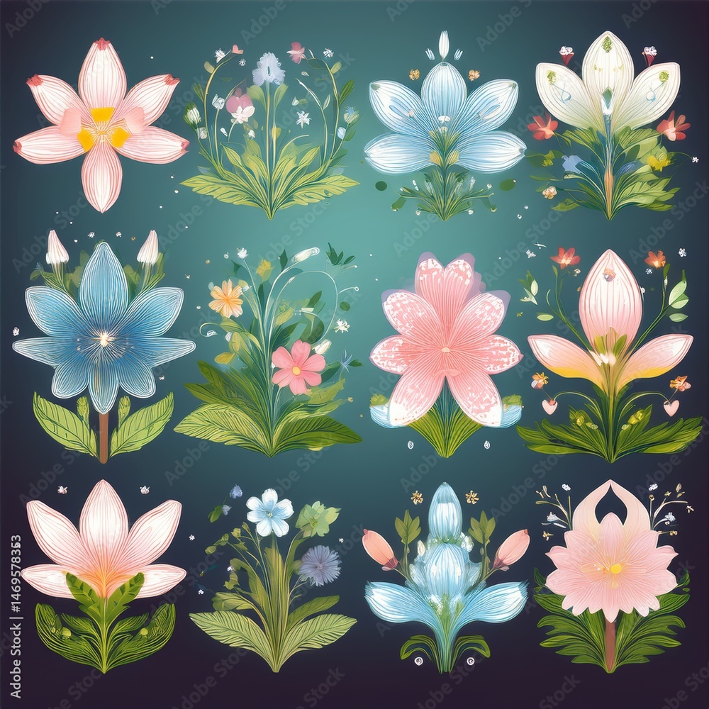 set seamless floral pattern