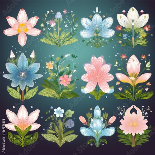 Obraz na płótnie set seamless floral pattern w salonie