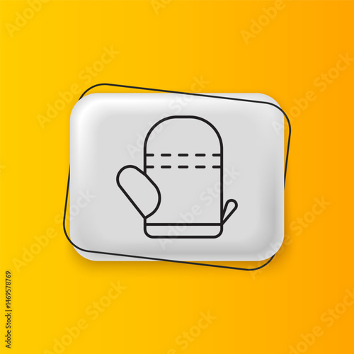 Black Oven glove icon isolated on yellow background. Kitchen potholder sign. Cooking glove. Silver rectangle button. Vector