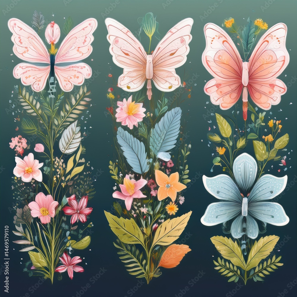 set seamless floral pattern