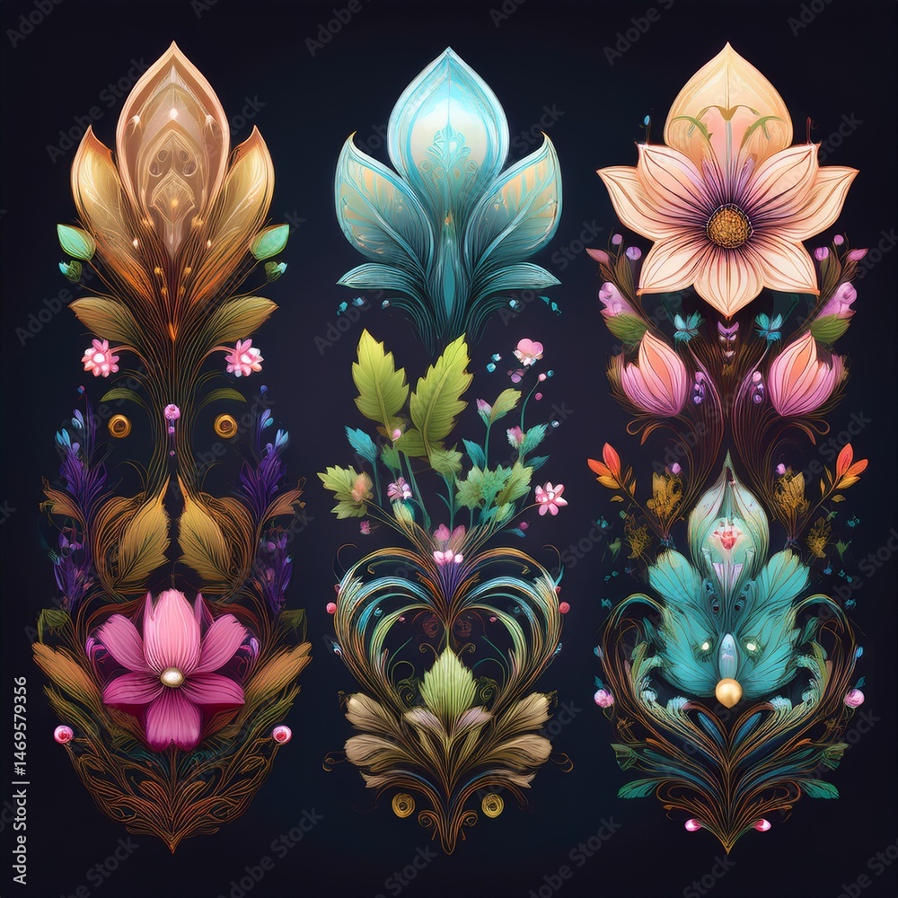 set seamless floral pattern