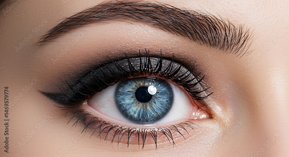 Obraz premium 3d cute cartoon illustration, a young womans striking blue eye, magnified in a breathtaking macro shot, the eye is the focal point of the position