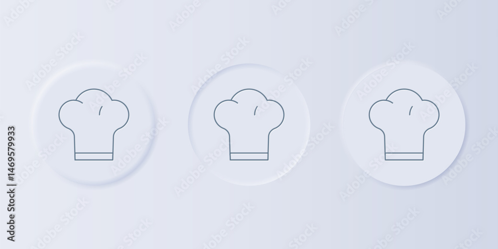 Grey Chef hat icon isolated on grey background. Cooking symbol. Cooks hat. Set icons in square buttons. Vector Grey Chef hat icon isolated on grey background. Cooking symbol. Cooks hat. Set icons in square buttons. Vector