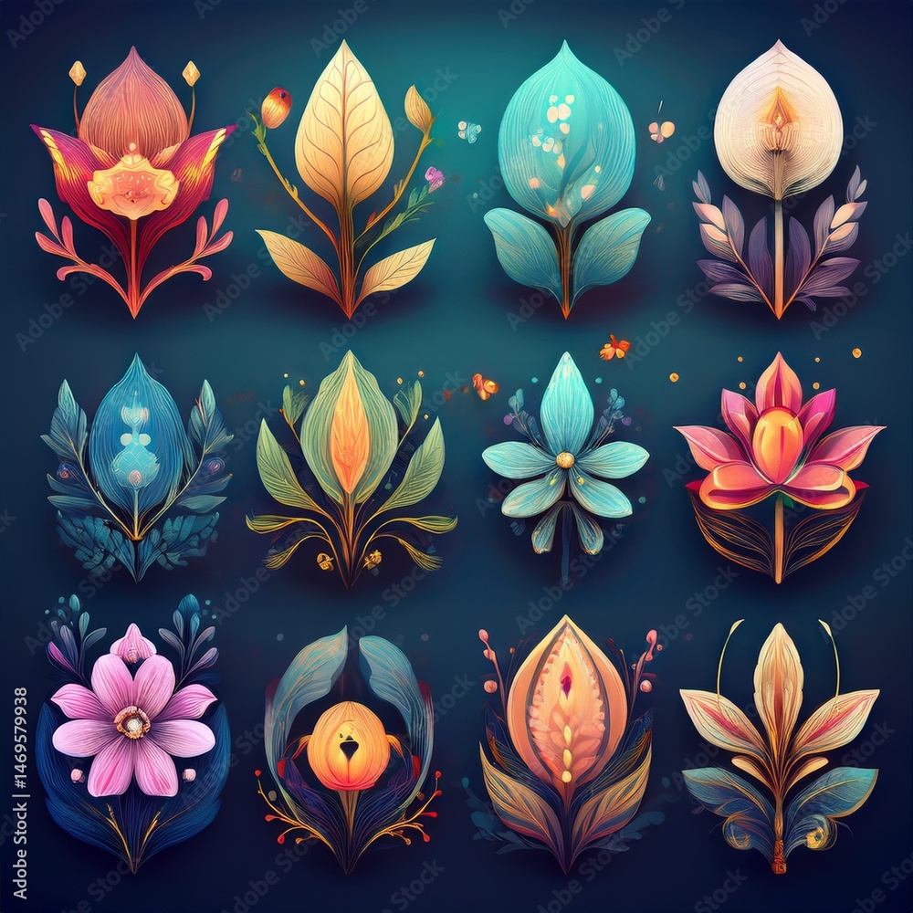 set seamless floral pattern