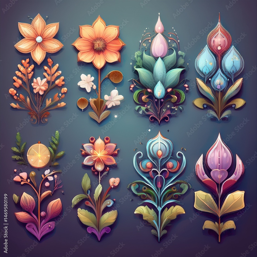 set seamless floral pattern