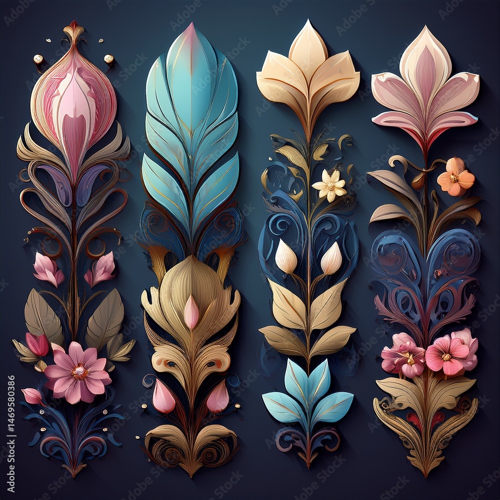 set seamless floral pattern