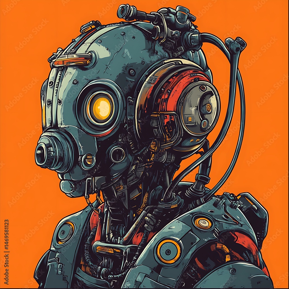 Fototapeta premium Robot portrait on solid background, for technology, AI, future ideas