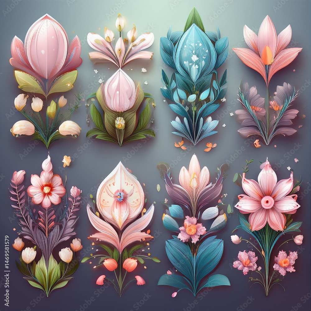 set seamless floral pattern