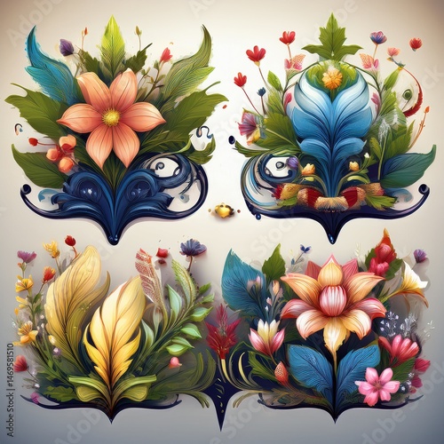 Obraz na płótnie set seamless floral pattern w salonie