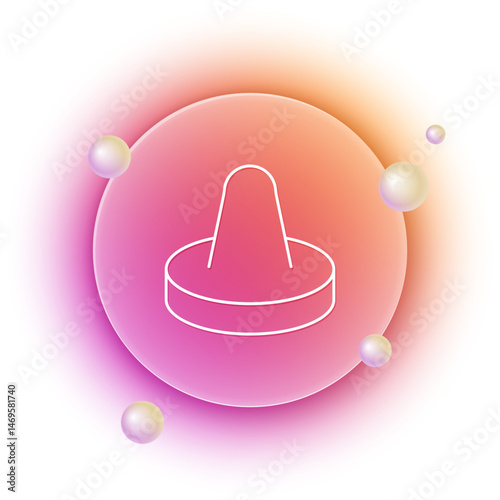 White Mallet and puck for playing air hockey game icon isolated on white background. Orange and pink gradient circle background. Vector