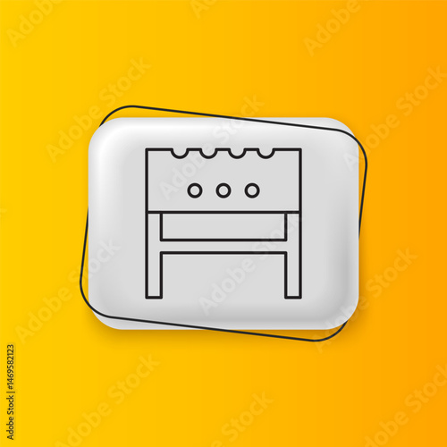 Black BBQ brazier icon isolated on yellow background. Silver rectangle button. Vector