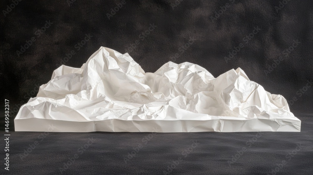 A sculpture of a mountain range made from crumpled paper. A sculpture of a mountain range made from crumpled paper.