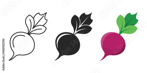 Beetroot vegetable with leaves icon set collection in flat style. Beet plant vector illustration on isolated background. Healthy food sign business concept.