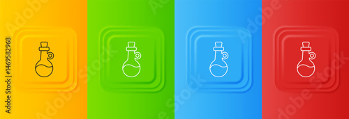 White Bottle of olive oil icon isolated on colorful background. Jug with olive oil icon. Set icons in square buttons. Vector