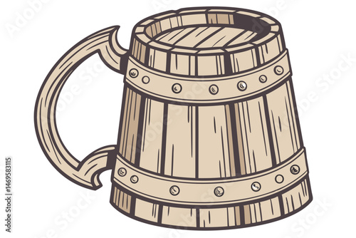108 wooden beer mug, medieval style drinking vessel, old-fashioned oak tankard, rustic wooden cup with handle, hand-crafted wooden beer stein