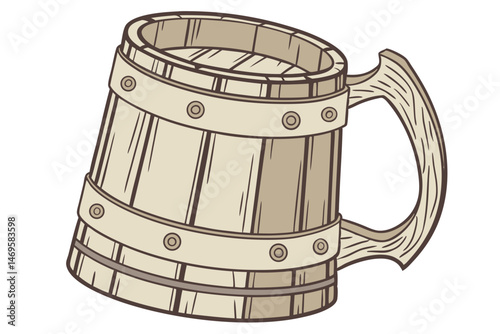 108 wooden beer mug, medieval style drinking vessel, old-fashioned oak tankard, rustic wooden cup with handle, hand-crafted wooden beer stein
