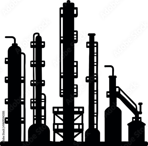 Industrial Refinery vector black silhouette print design