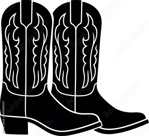 Cowboy Boots vector black silhouette print design