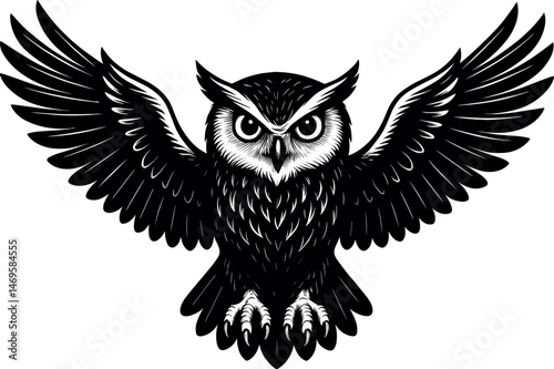 Owl vector black silhouette print design