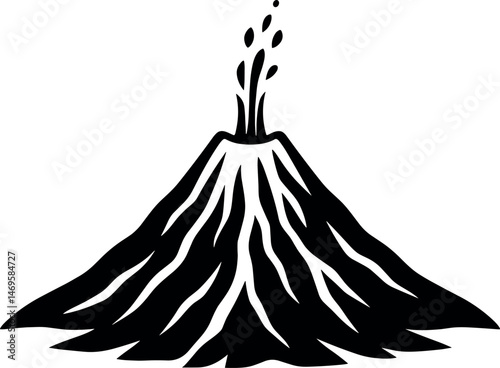 Volcano vector black silhouette print design