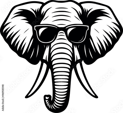 Elephant Head with Glasses vector black silhouette cricut print design isolated on a plain white background