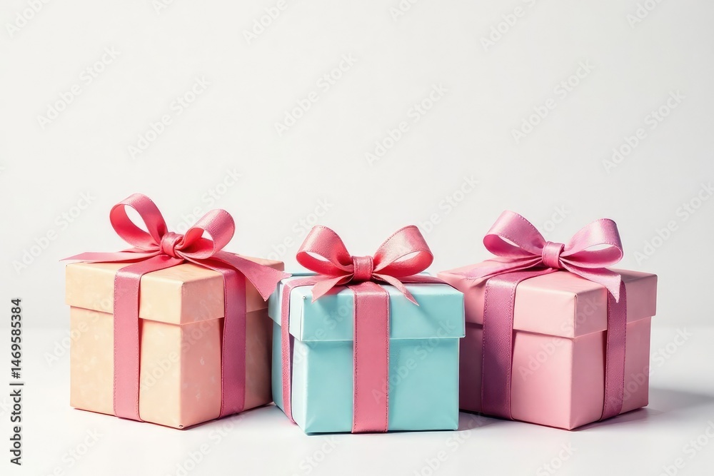 Fototapeta premium Subtle watercolor painted gift boxes, soft pastel palette, texture, pattern, painted gift boxes