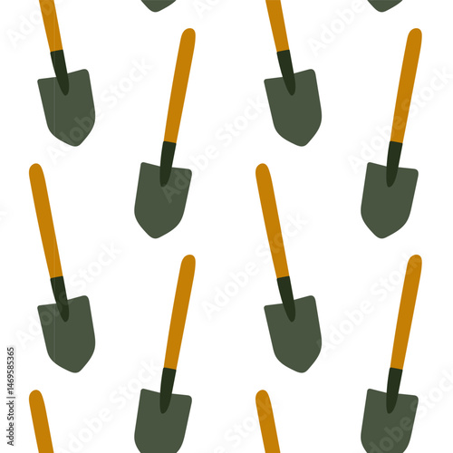 Pattern of garden spades on a white background for crafting or decoration purposes