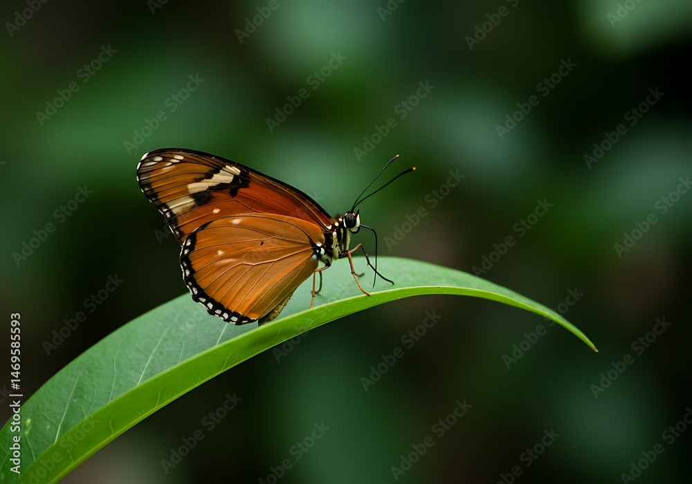 Obraz premium Orange Butterfly on Lush Green Leaf: Nature's Gentle Beauty AI Generated